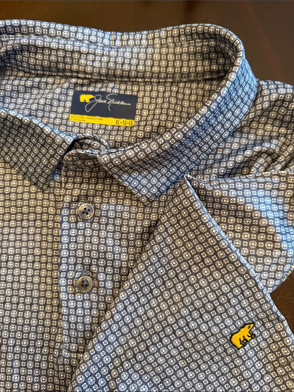 Jack Nicklaus Men’s XL Gray Geometric Golf Polo Short Sleeve Golden Bear.